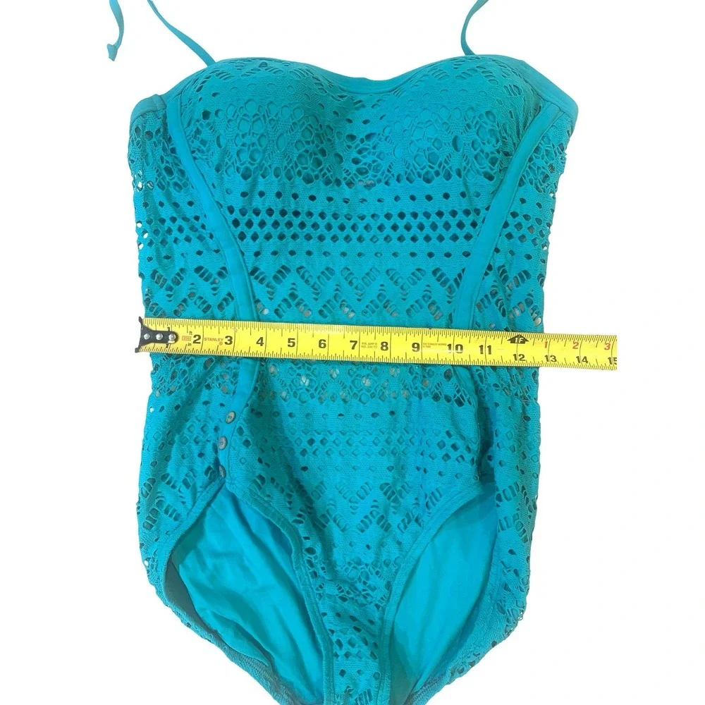 Robin Piccone‎ Penelope Crochet One Piece Swimsuit Teal Blue 120311 Womens 10
